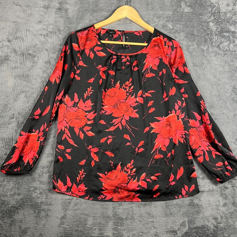 Talbots Blouse Top Womens Medium Petite Multicolor Floral Keyhole Neck Cocktail